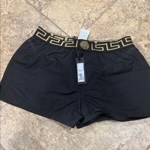 Versace Black Athletic Shorts with Gold Accents